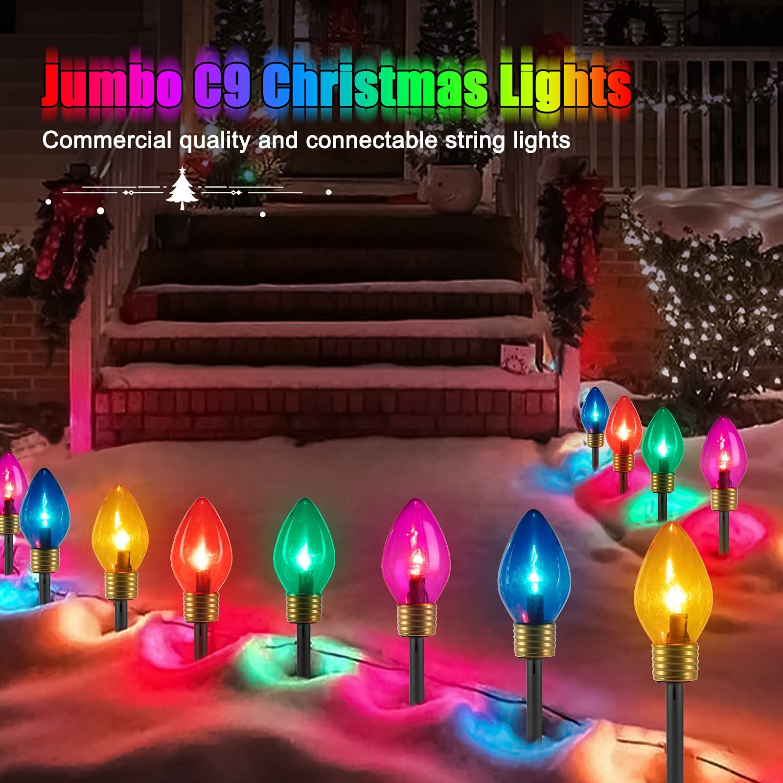 brightown-jumbo-c9-pathway-lights-with-c7-incandescent-bulbs-on-green-wire-multi image 3