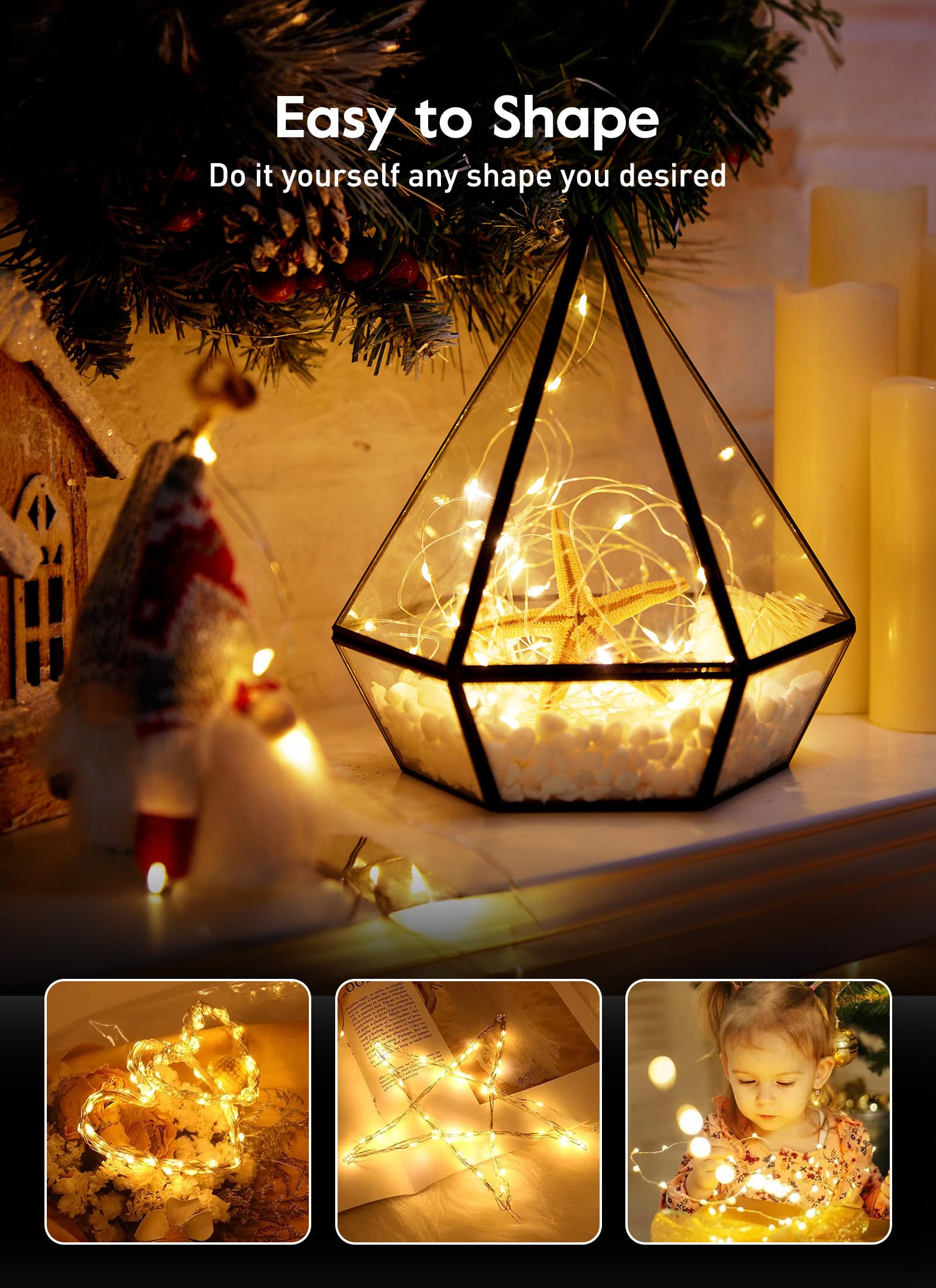 brightown-33ft-usb-fairy-lights-100-led-copper-wire-with-remote-timer image 3