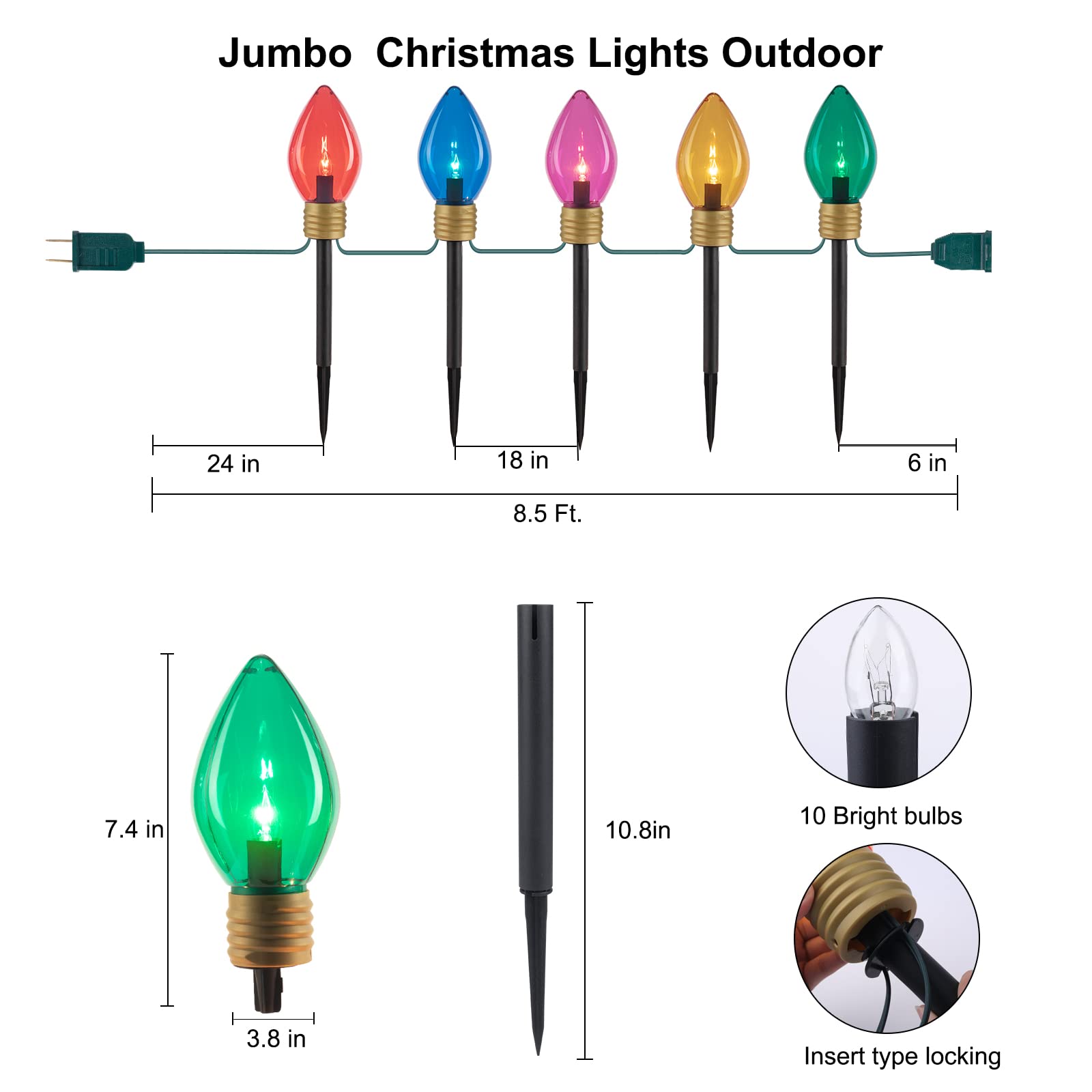 brightown-jumbo-c9-pathway-lights-with-c7-incandescent-bulbs-on-green-wire-multi image 4