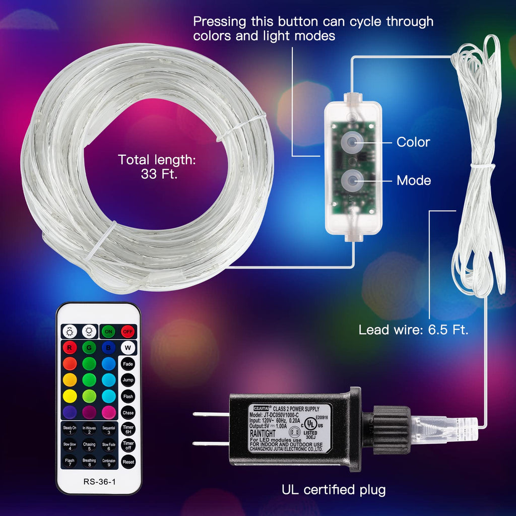 brightown-33ft-plug-in-100-led-16-colors-changing-rope-lights-with-remote-for-li image 2